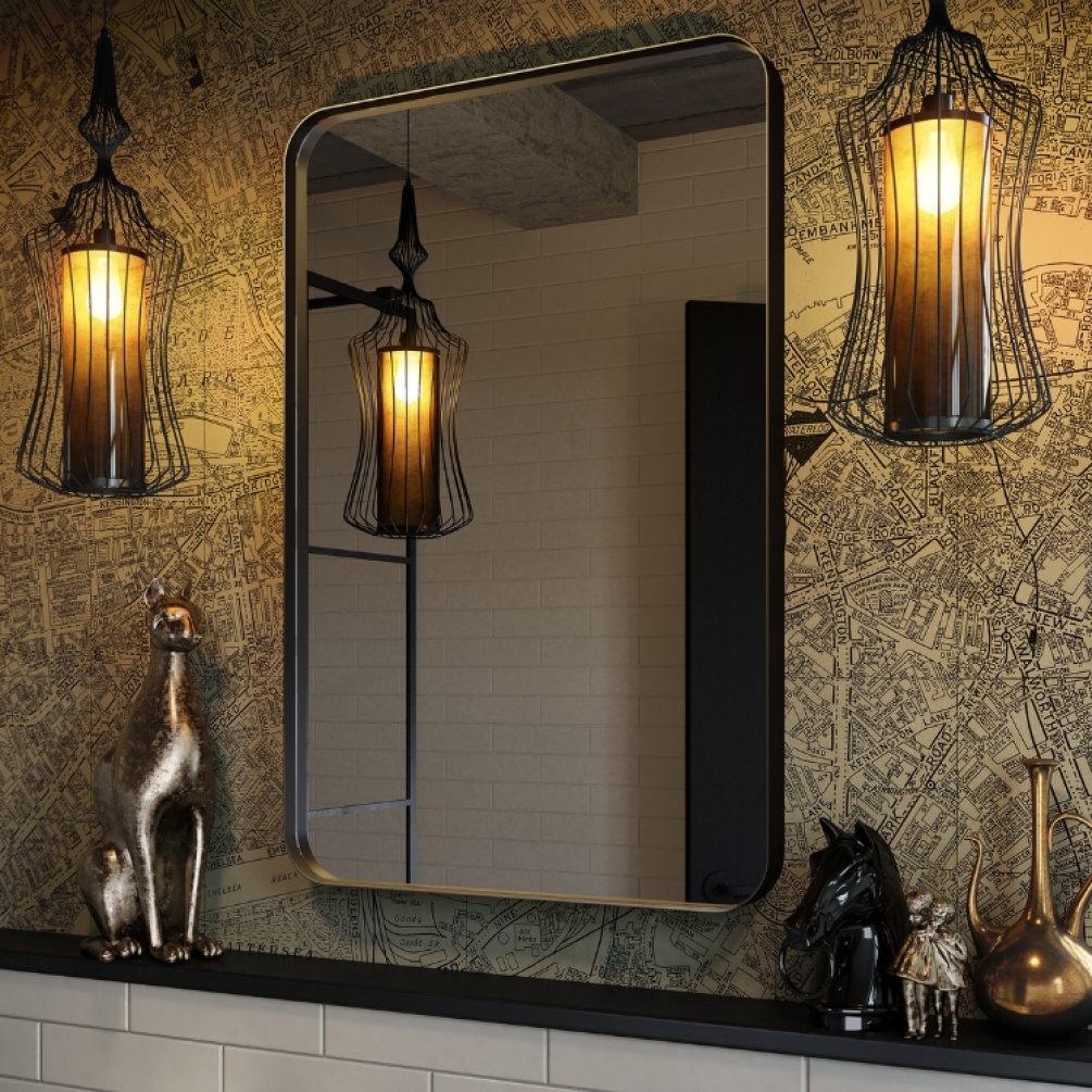 Close up product lifestyle image of Origins Living City Rectangular 500mm x 750mm Black Mirror B375608